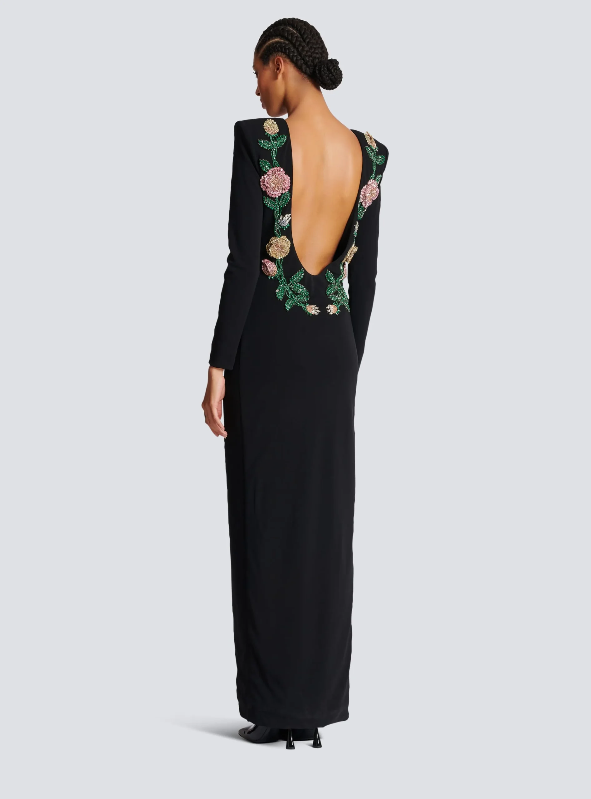 Long Backless Dress With Roses Embroidery-Balmain Fashion
