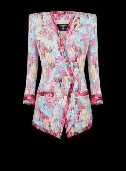 Long 6-button Jacket With Feather Print-Balmain Shop