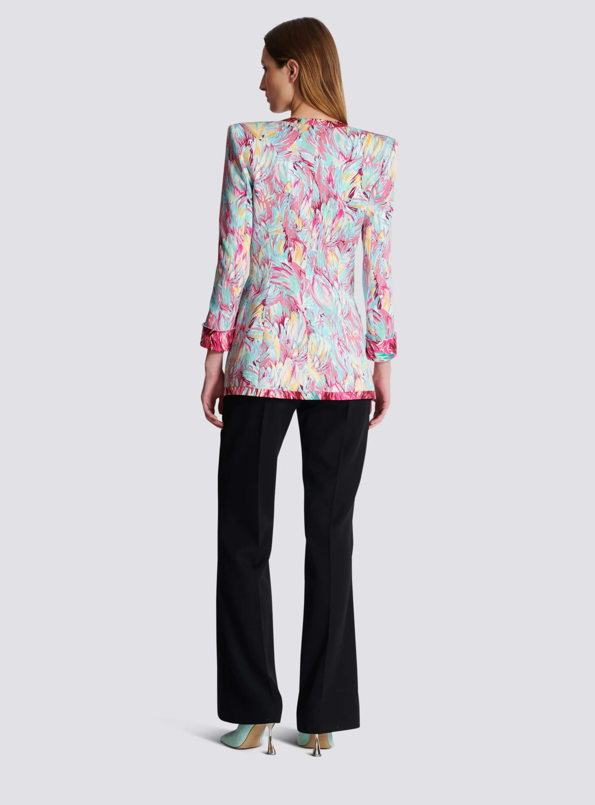 Long 6-button Jacket With Feather Print-Balmain Shop