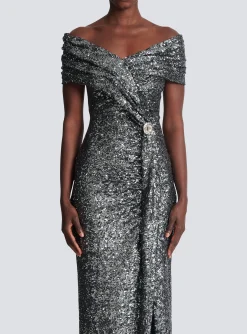 Long Draped Sequin Dress-Balmain Fashion