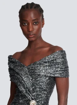 Long Draped Sequin Dress-Balmain Fashion