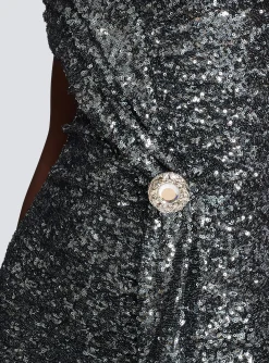 Long Draped Sequin Dress-Balmain Fashion