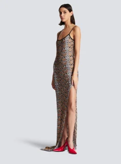 Long Strappy Snakeskin Knit Dress-Balmain Flash Sale