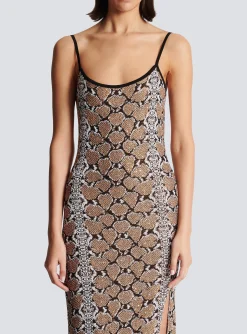 Long Strappy Snakeskin Knit Dress-Balmain Flash Sale