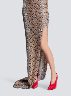 Long Strappy Snakeskin Knit Dress-Balmain Flash Sale