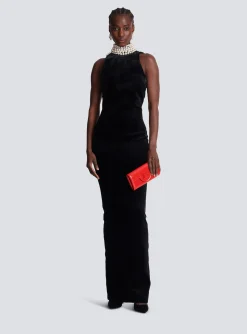 Long Velvet Halterneck Dress-Balmain Discount