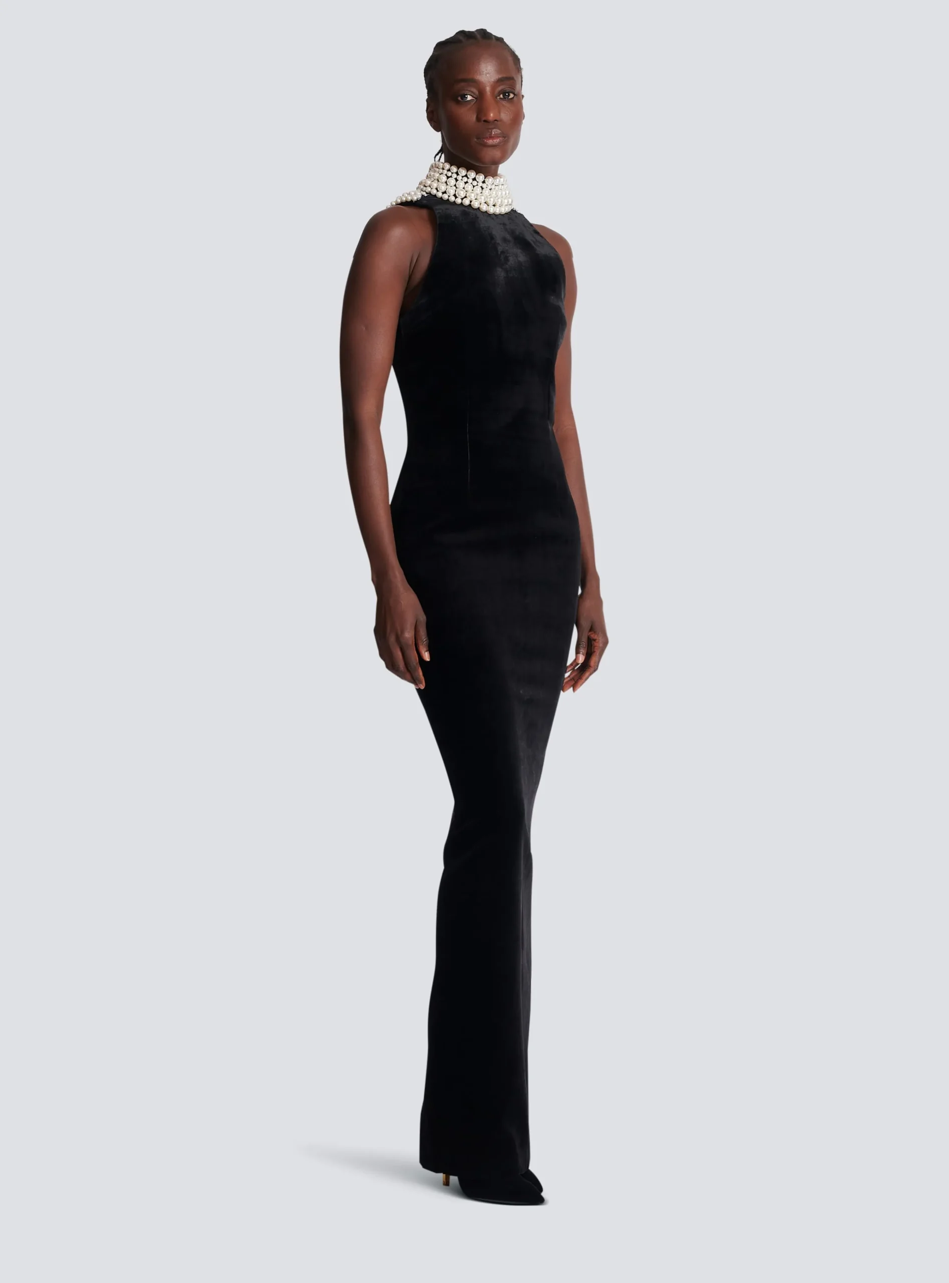 Long Velvet Halterneck Dress-Balmain Discount