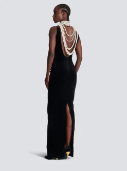 Long Velvet Halterneck Dress-Balmain Discount