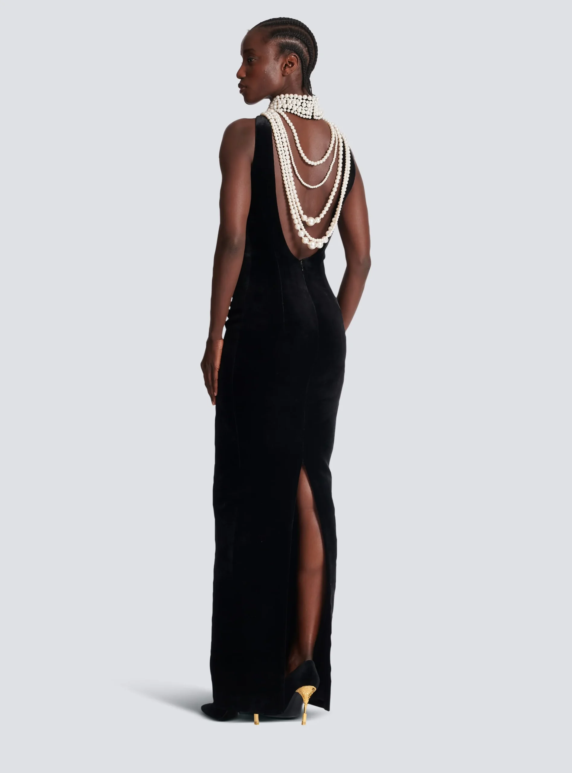 Long Velvet Halterneck Dress-Balmain Discount