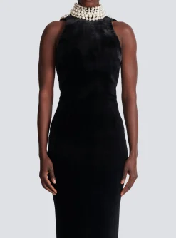 Long Velvet Halterneck Dress-Balmain Discount