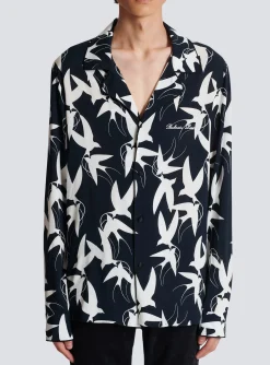 Loose Shirt With Swallow Print-Balmain Sale