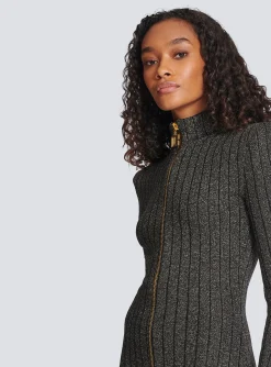 Lurex Knit Zip Dress-Balmain Outlet