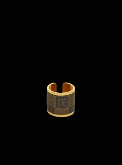 Metal And Canvas Mini Monogram Ring-Balmain Cheap