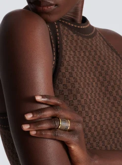 Metal And Canvas Mini Monogram Ring-Balmain Cheap