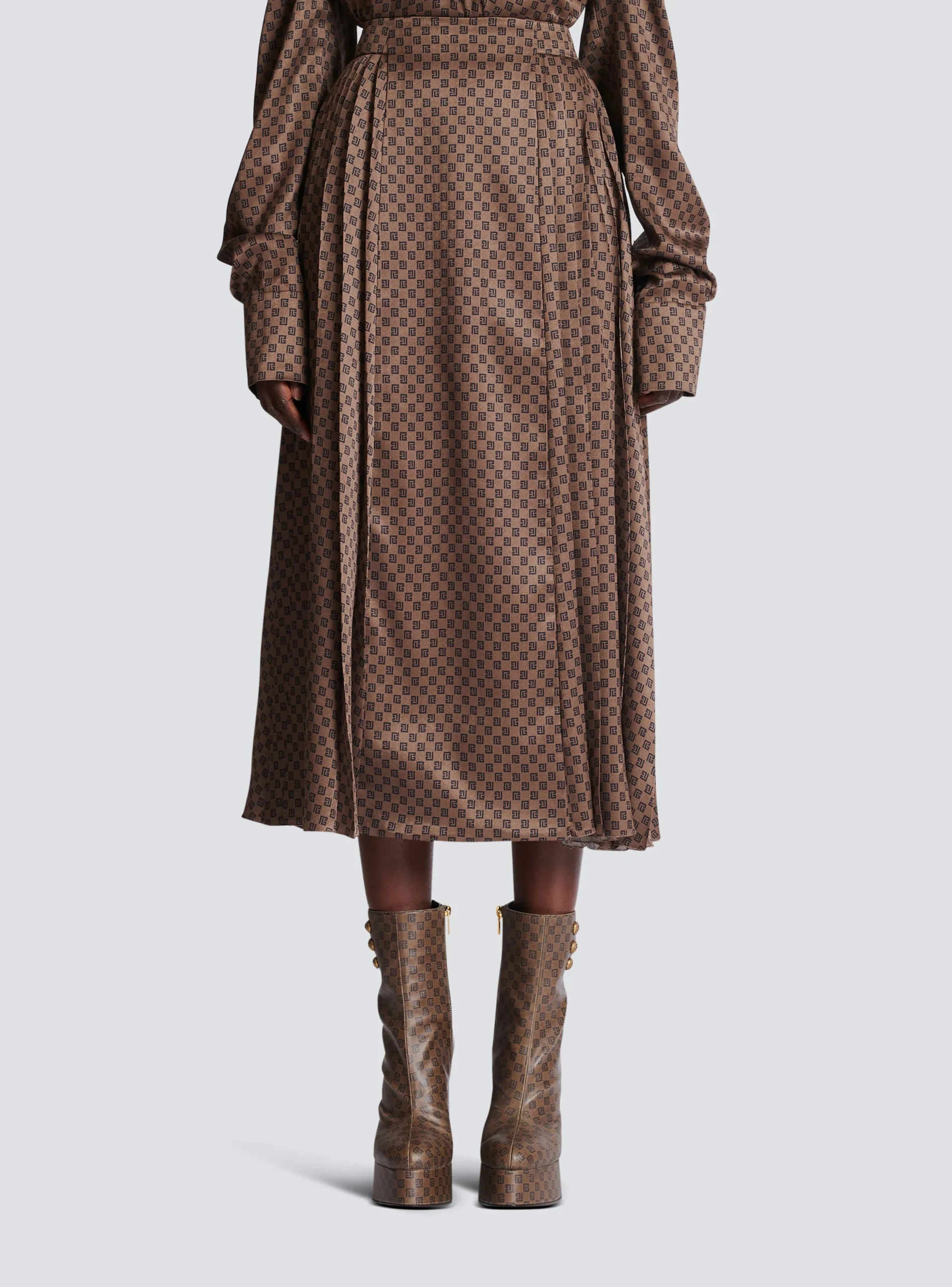 Mini Monogram Pleated Midi Skirt-Balmain Hot