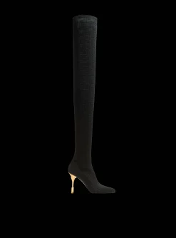 Moneta Mesh Thigh Boots With Monogram-Balmain New