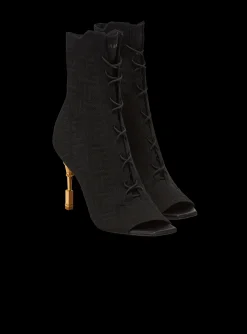 Moneta Monogram Knit Ankle Boots-Balmain Best Sale