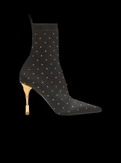 Moneta Rhinestoned Knit Ankle Boots-Balmain Discount