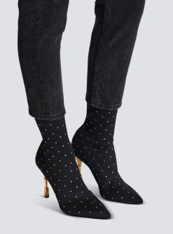 Moneta Rhinestoned Knit Ankle Boots-Balmain Discount