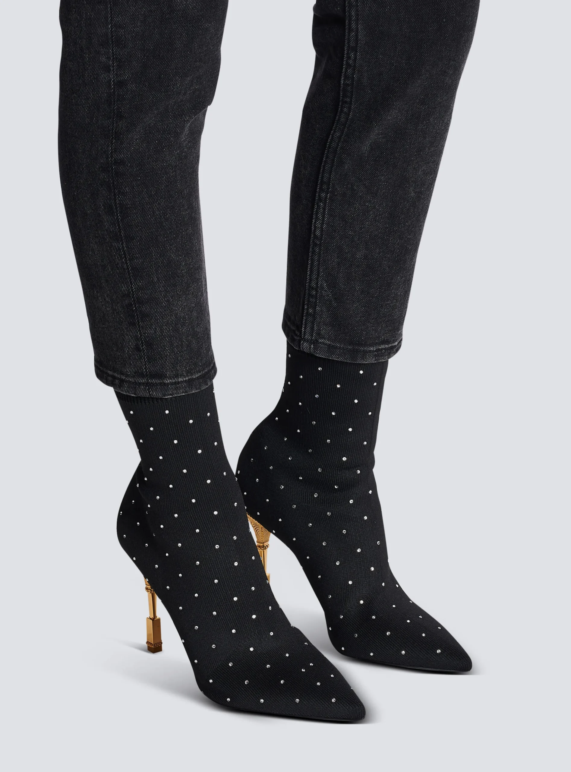Moneta Rhinestoned Knit Ankle Boots-Balmain Discount