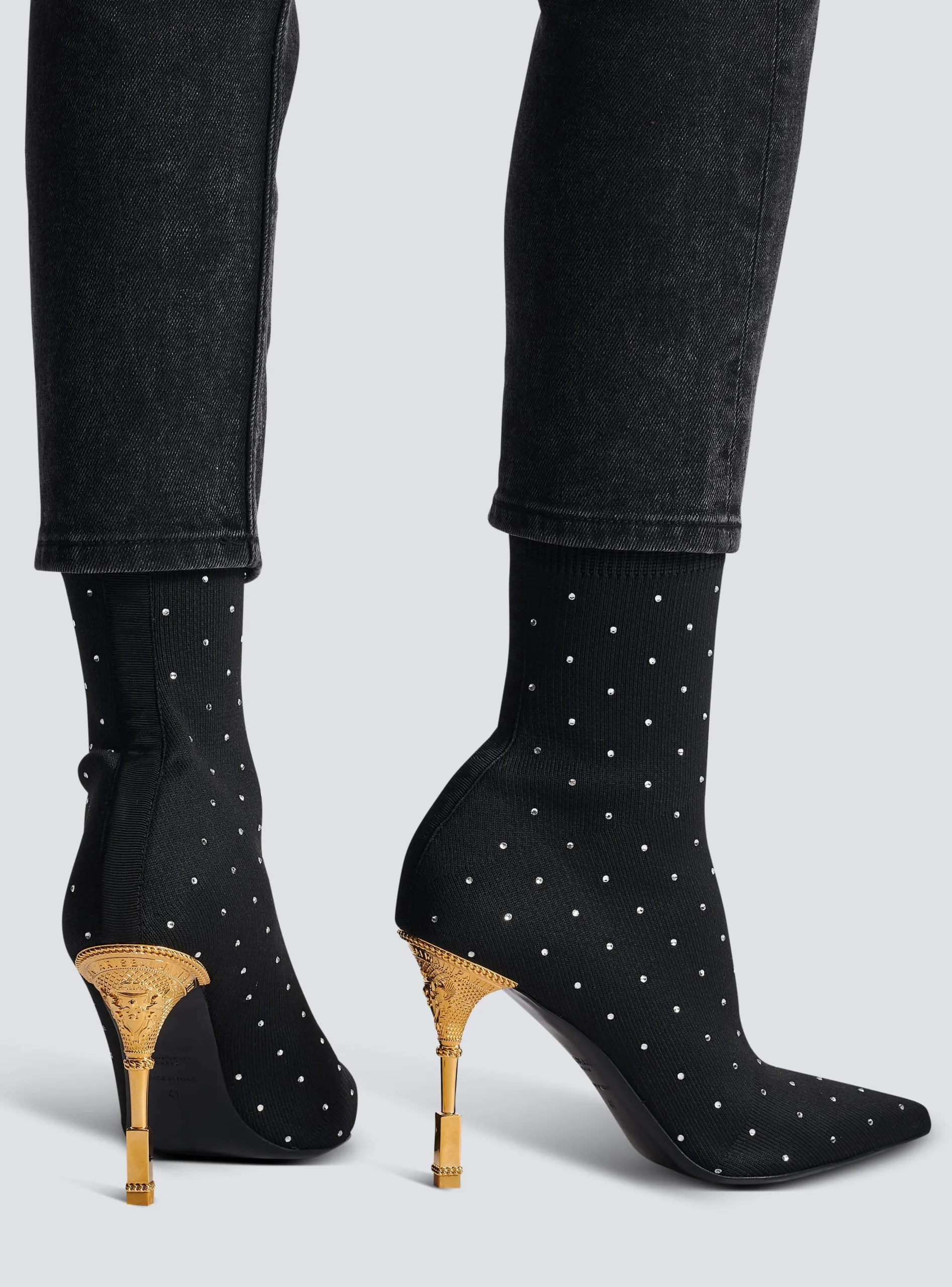 Moneta Rhinestoned Knit Ankle Boots-Balmain Discount
