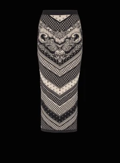 Monogram And Paisley Knit Skirt-Balmain Cheap