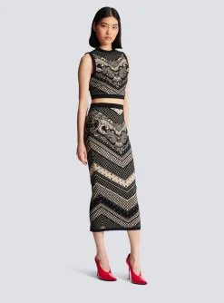 Monogram And Paisley Knit Skirt-Balmain Cheap