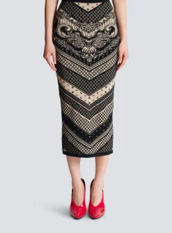 Monogram And Paisley Knit Skirt-Balmain Cheap