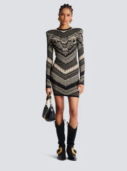 Monogram And Paisley Knit Short Dress-Balmain Cheap