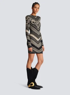 Monogram And Paisley Knit Short Dress-Balmain Cheap