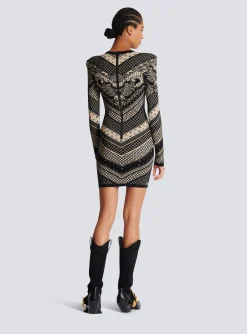 Monogram And Paisley Knit Short Dress-Balmain Cheap