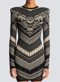 Monogram And Paisley Knit Short Dress-Balmain Cheap