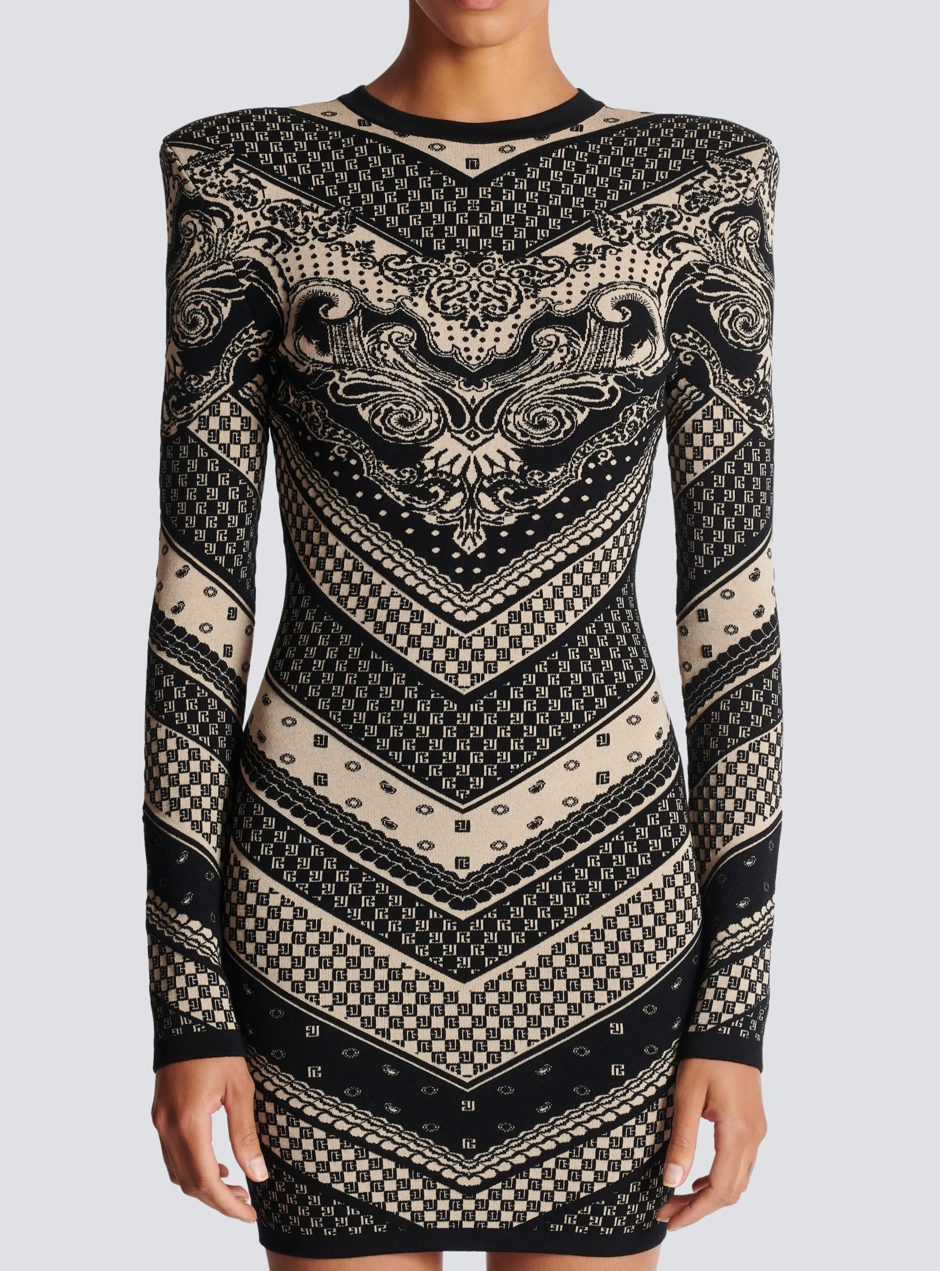 Monogram And Paisley Knit Short Dress-Balmain Cheap