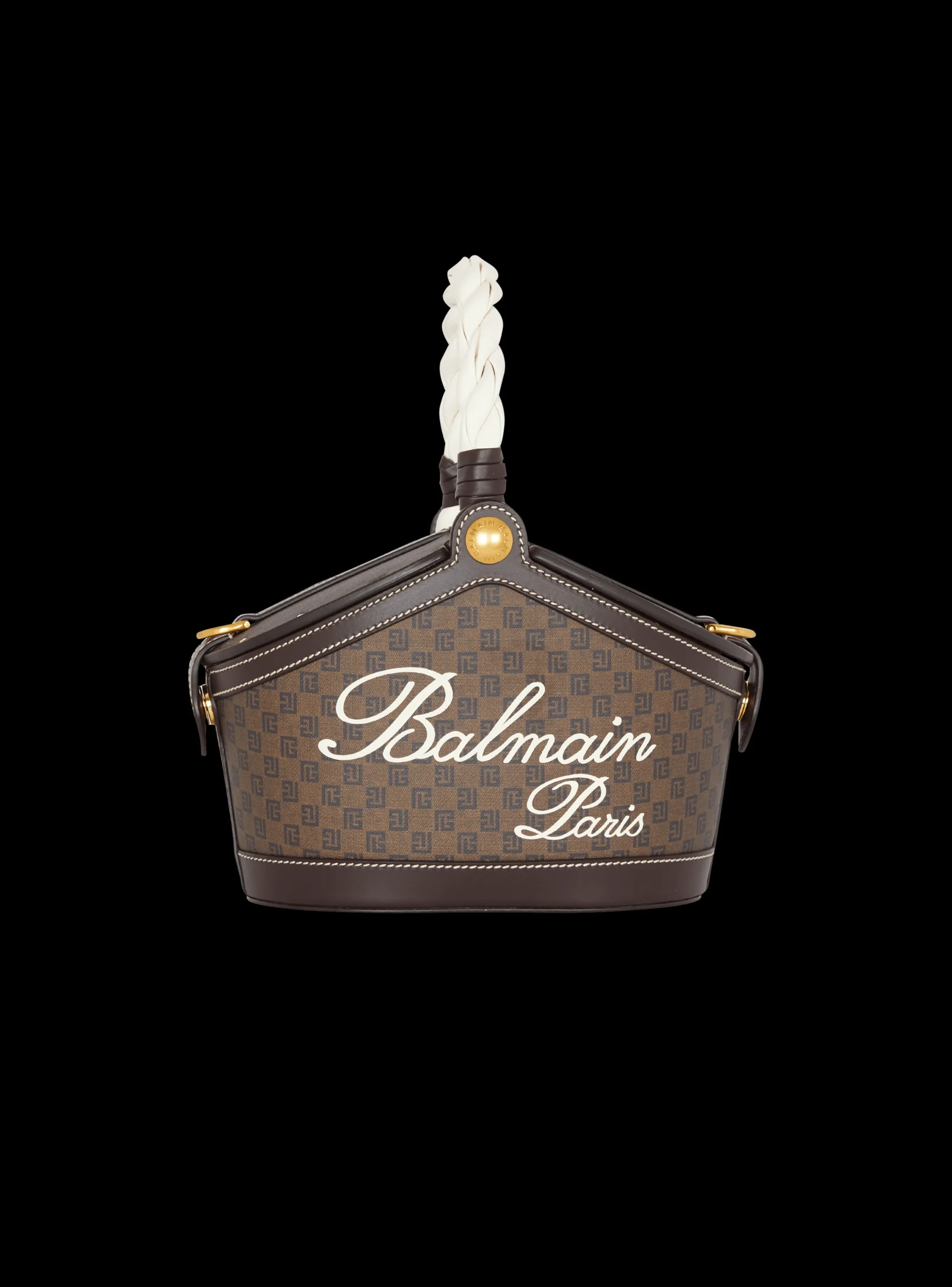 Monogram Canvas And Leather Bucket Bag-Balmain Clearance