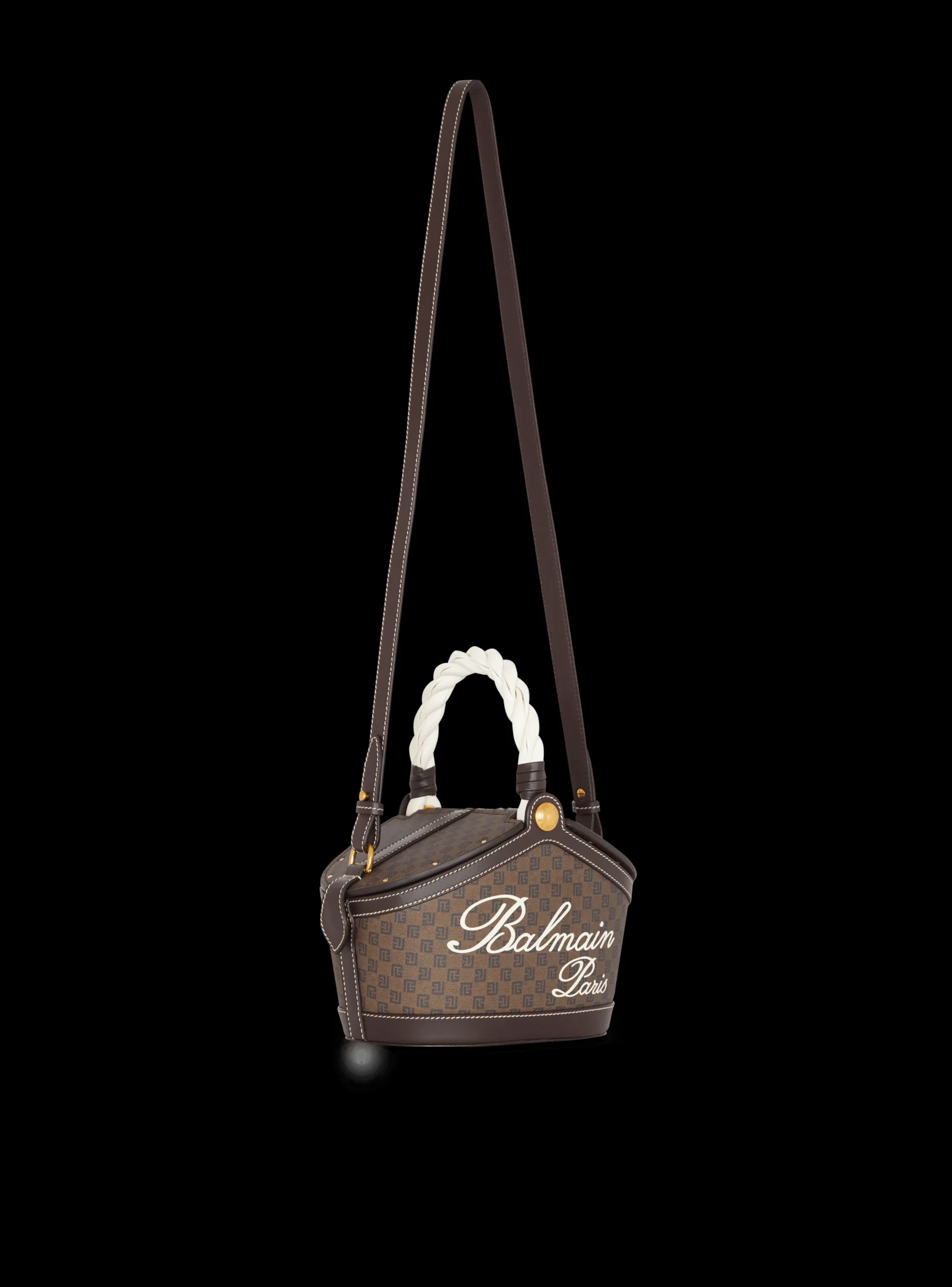 Monogram Canvas And Leather Bucket Bag-Balmain Clearance