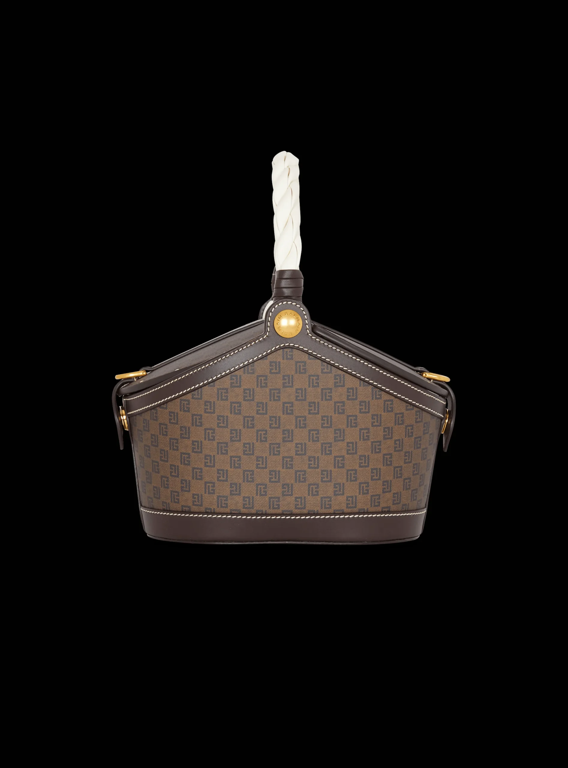 Monogram Canvas And Leather Bucket Bag-Balmain Clearance