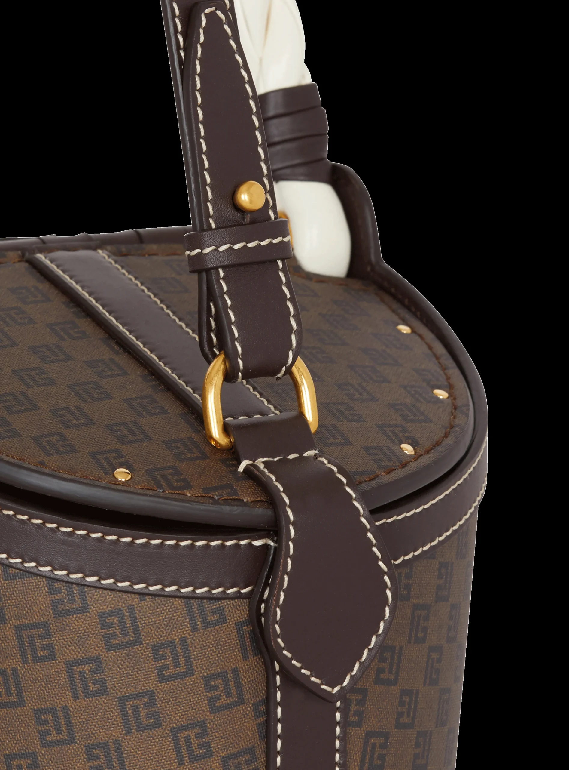 Monogram Canvas And Leather Bucket Bag-Balmain Clearance