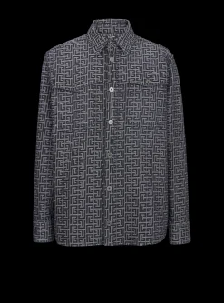 Monogrammed Jacquard Denim Shirt&nbsp;-Balmain Flash Sale
