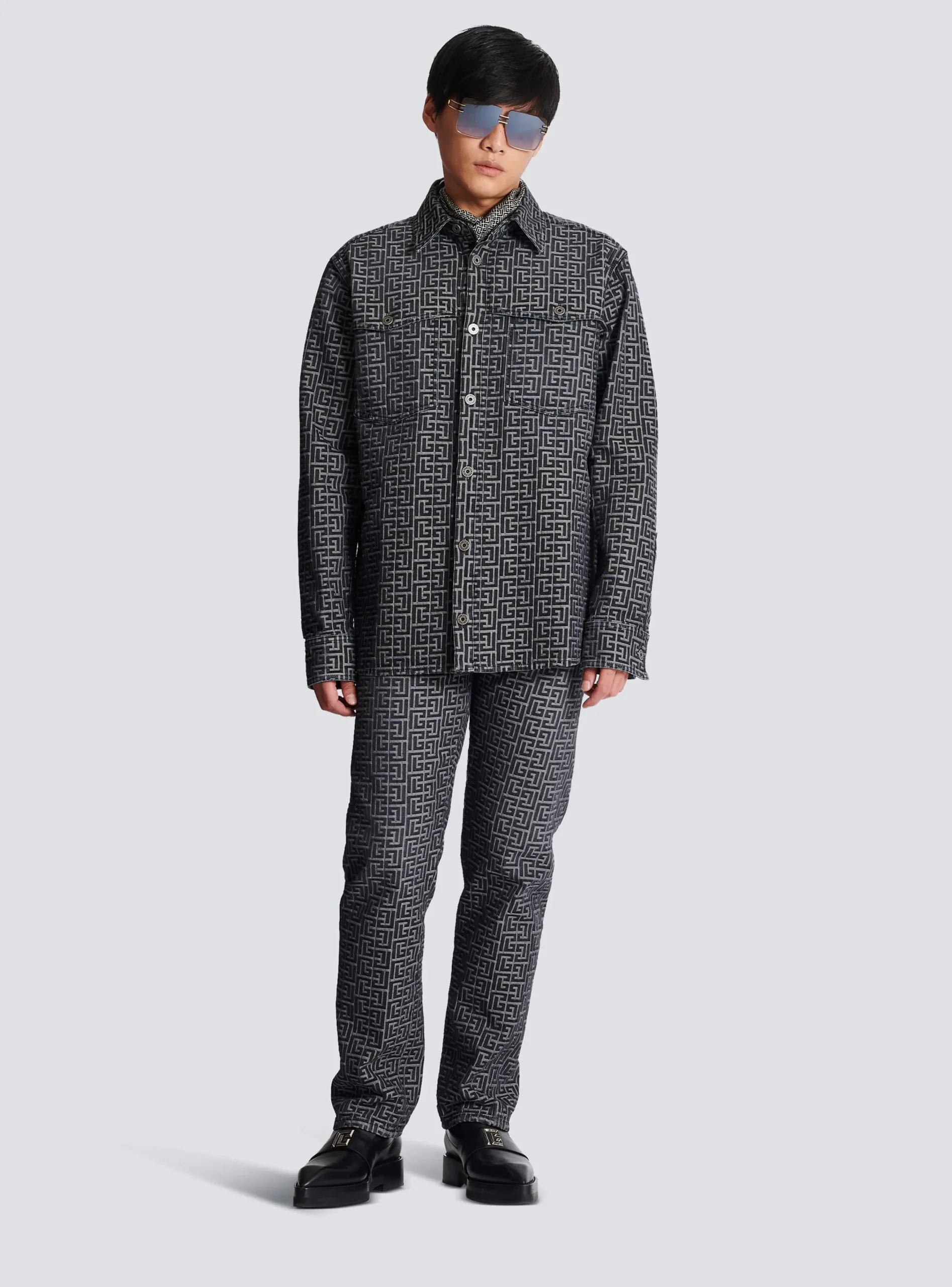 Monogrammed Jacquard Denim Shirt -Balmain Flash Sale