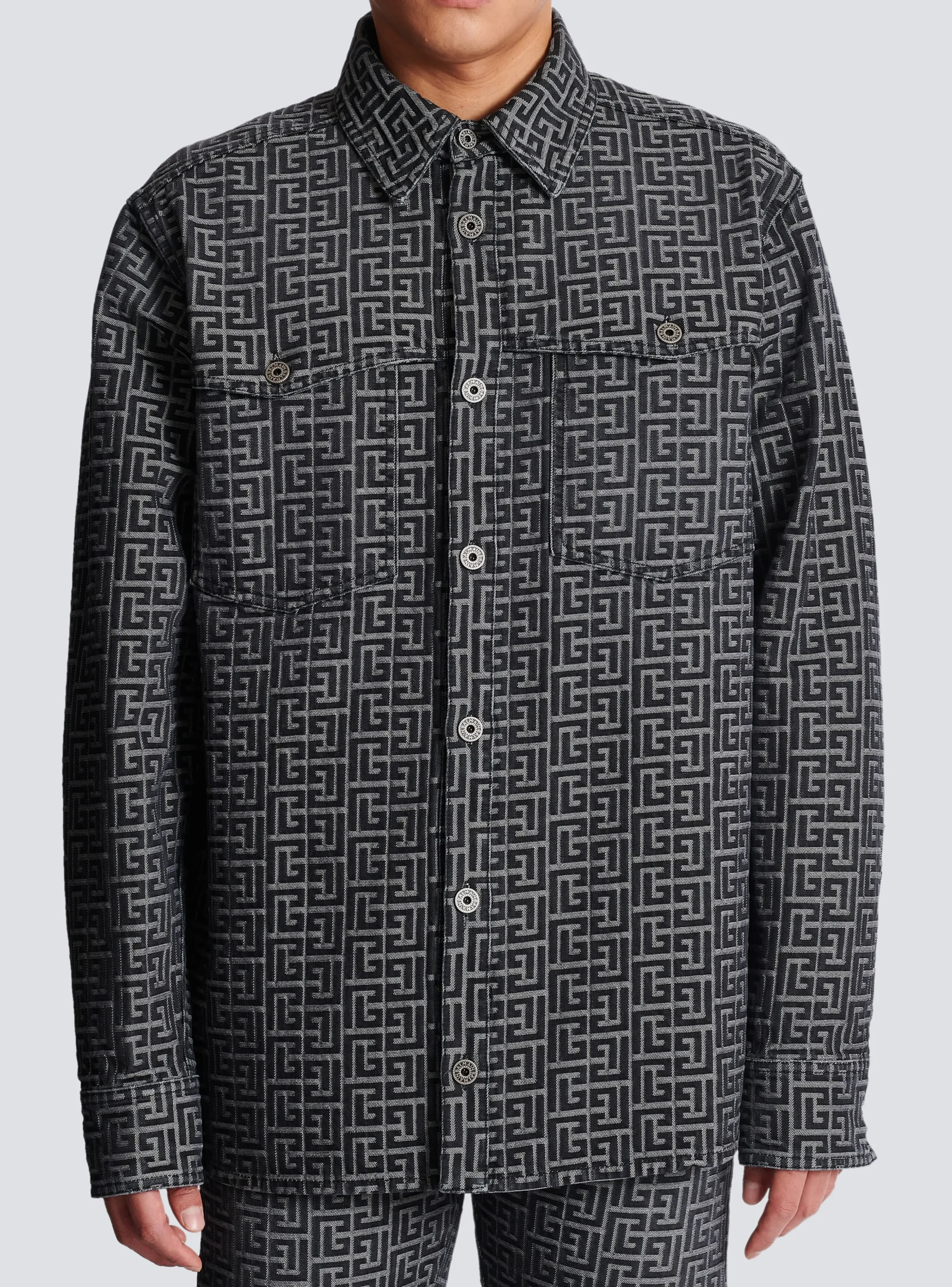 Monogrammed Jacquard Denim Shirt -Balmain Flash Sale