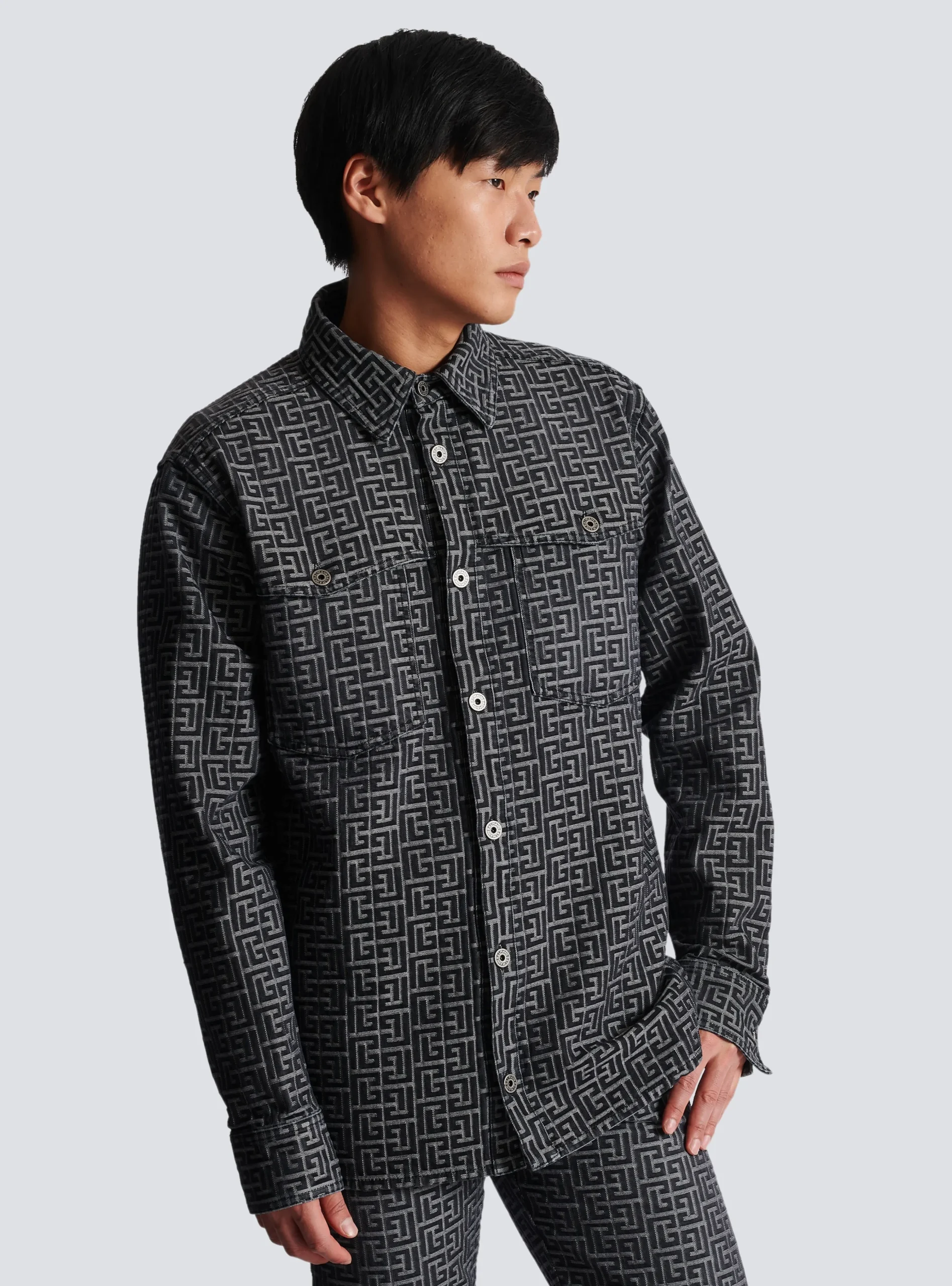 Monogrammed Jacquard Denim Shirt -Balmain Flash Sale