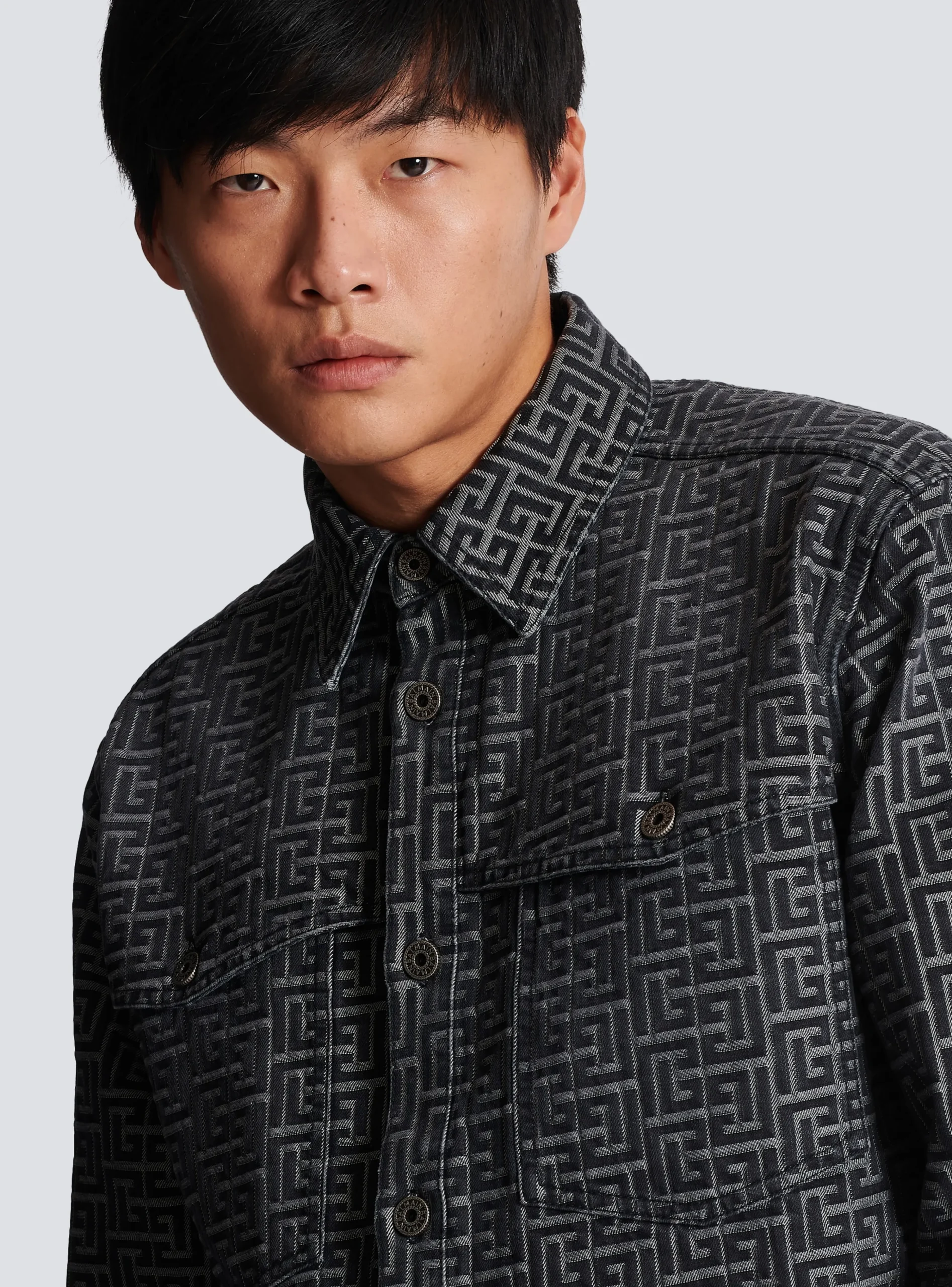Monogrammed Jacquard Denim Shirt -Balmain Flash Sale