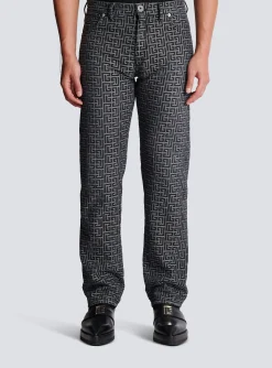 Monogrammed Jacquard Denim Jeans-Balmain Sale