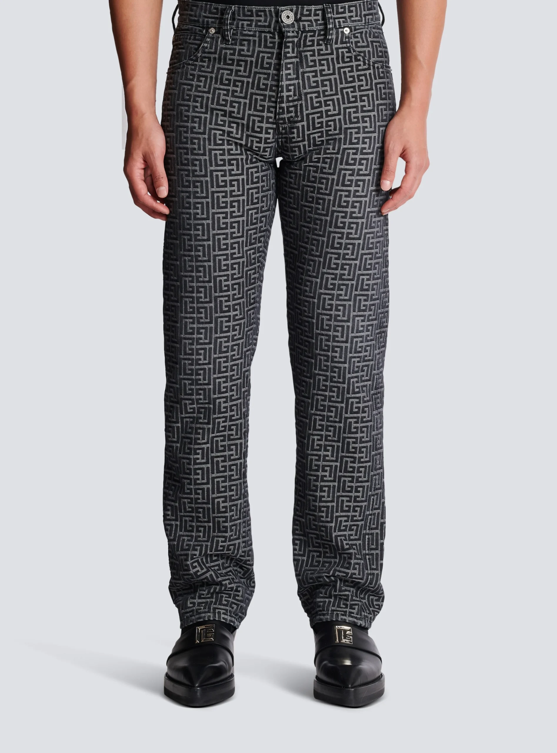 Monogrammed Jacquard Denim Jeans-Balmain Sale