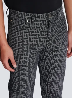 Monogrammed Jacquard Denim Jeans-Balmain Sale