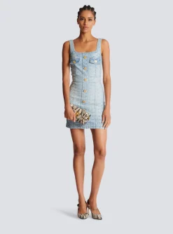 Monogrammed Short Denim Dress-Balmain Fashion