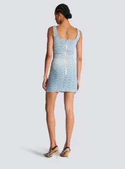 Monogrammed Short Denim Dress-Balmain Fashion