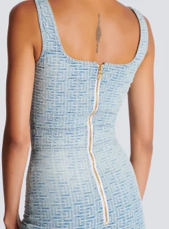 Monogrammed Short Denim Dress-Balmain Fashion