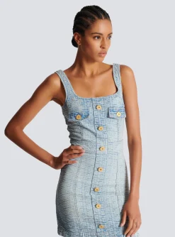 Monogrammed Short Denim Dress-Balmain Fashion