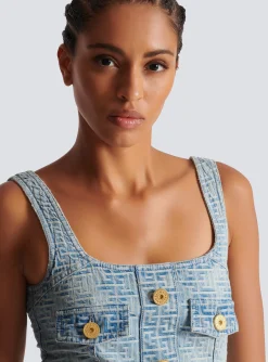 Monogrammed Short Denim Dress-Balmain Fashion